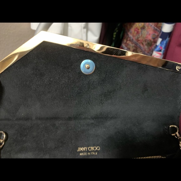 Jimmy Choo Clutch Bag. Black Lizard printed velvet. - Picture 14 of 16